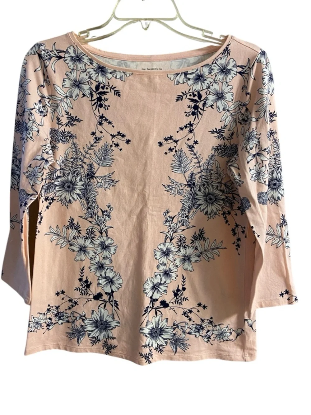 Talbots pink floral boat neck 3/4 sleeve tee Medium - Picture 2 of 7